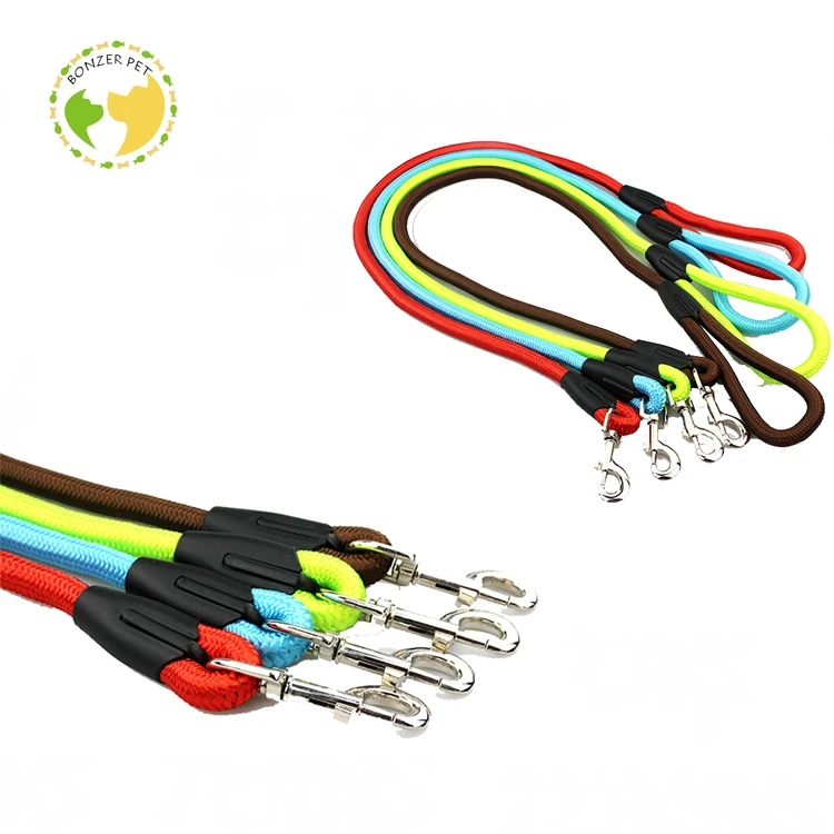 Colorful Nylon Braided Rope Metal Clips Dog Leash