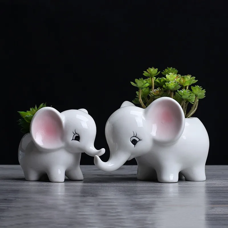 2018 classic elephant planter pots for plants 2 pcs/lot cartoon small ceramic animal succulents flowerpot garden decoration