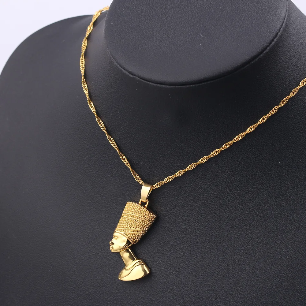 Wholesale Jewelry African Gift Men Gold Plated Color Necklace Egyptian Queen Pendant Nefertiti Necklace for Women