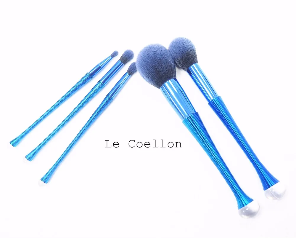 
5pcs set blue fibre artificial hair makeup cosmetic brushes with crystal metal hand 