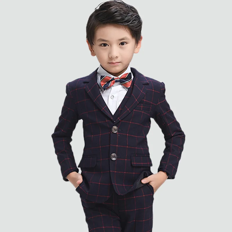 Официальный костюм для мальчиков на заказ, костюм с платьем на пуговицах, клетчатый костюм для малышей, блейзер, костюм из двух предметов, дизайнерский костюм с рисунком