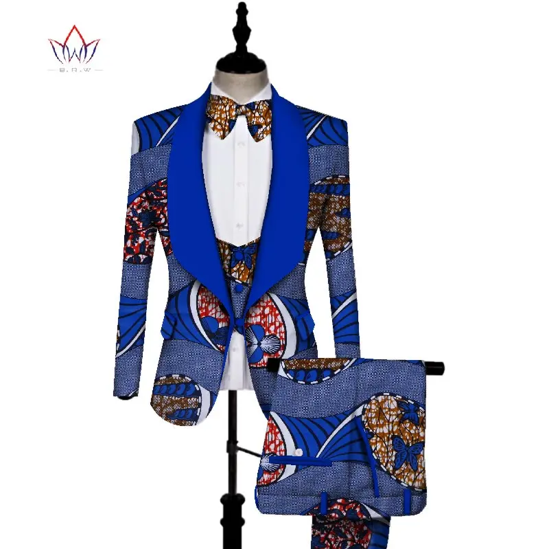 
Factory Wholesale 3 pieces Men sets Dashiki Top and Trouser & Vest Set Bazin Plus Size Traditional African Print Clothing WYN431 