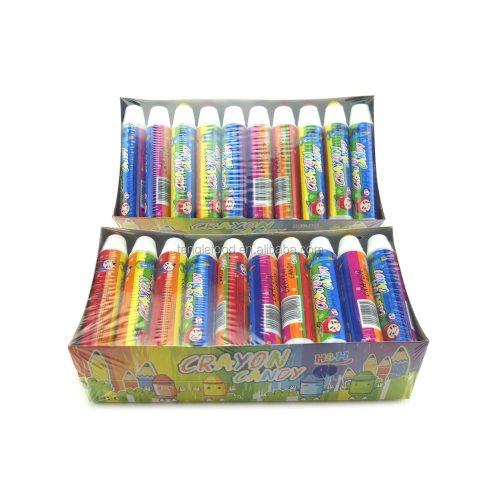 Box packed colorful cartoon fruity crayon candy toy with mini candy beads