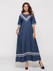 Good quality  Jean With Tassel Dress Abaya Muslim Dress For Women