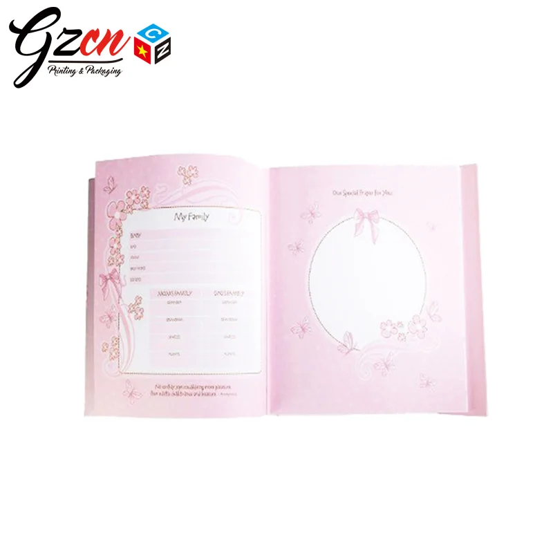 
custom printing high quality photo frame die cut on the cover baby memory book with envelope 
