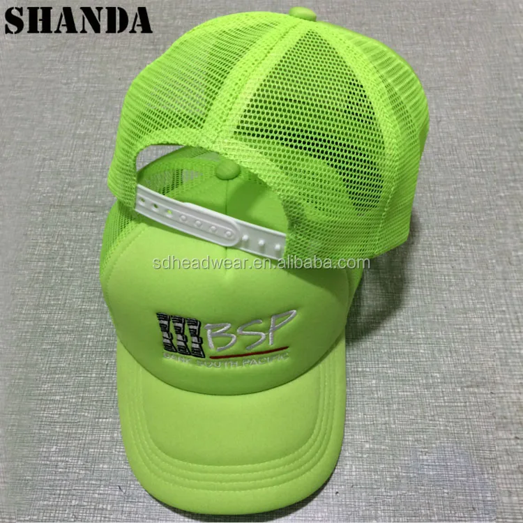 Fashion custom logo mesh back embroidery neon green foam trucker cap