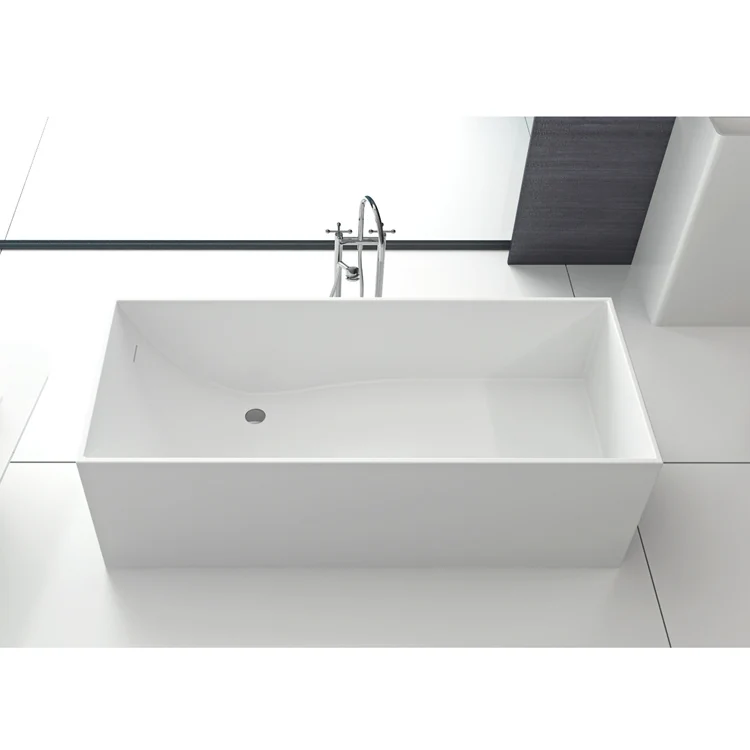 SM-8617 European rectangular shaped wave design solid surface stone resin acrylic bathtub freestanding bathroom bath tub