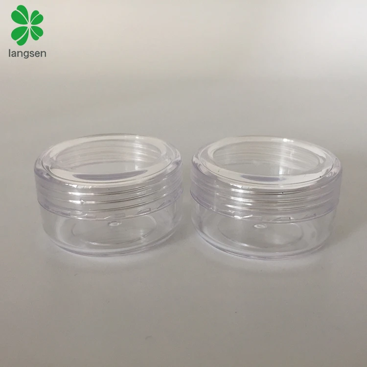 Custom logo printing plastic clear 10g cosmetic cream jar, 10 gram cosmetic jar with concave cap and base