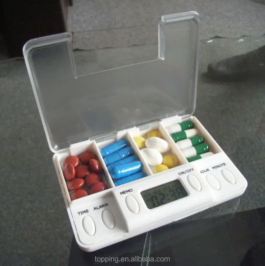 Travel pill box timer with alarm pill dispenser tavl clock