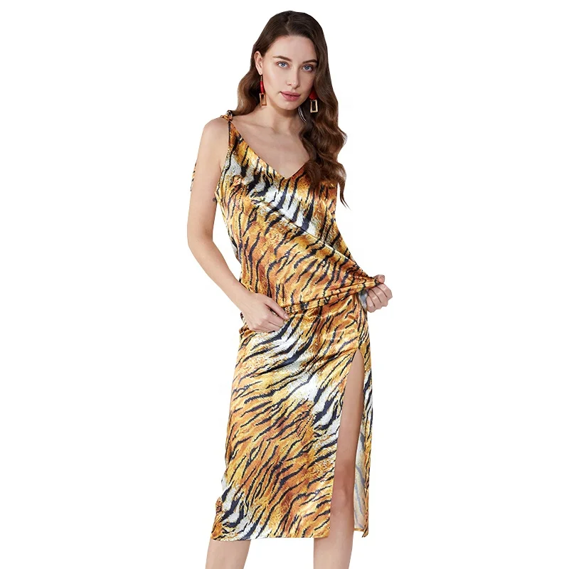 Leak Back Tiger Stripe Платья для вечеринок Пром повседневные женские платья