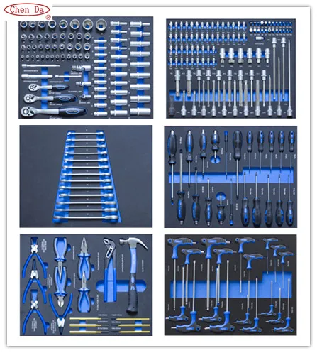 220pcs tool trolley with tools 6 drawers central lock roller cabinet with hardware hand tool set