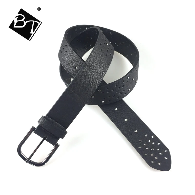 
BT fashion black metal flower punching woman belts 