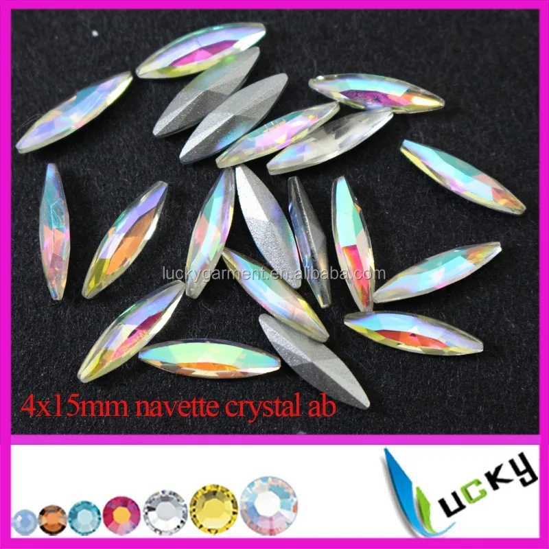 
 Высшее качество, тонкий длинный конский глаз, все цвета в наличии, 4x15 мм, кристалл ab navette, Кристальные стразы, остроконечная обратная сторона, необычная форма  