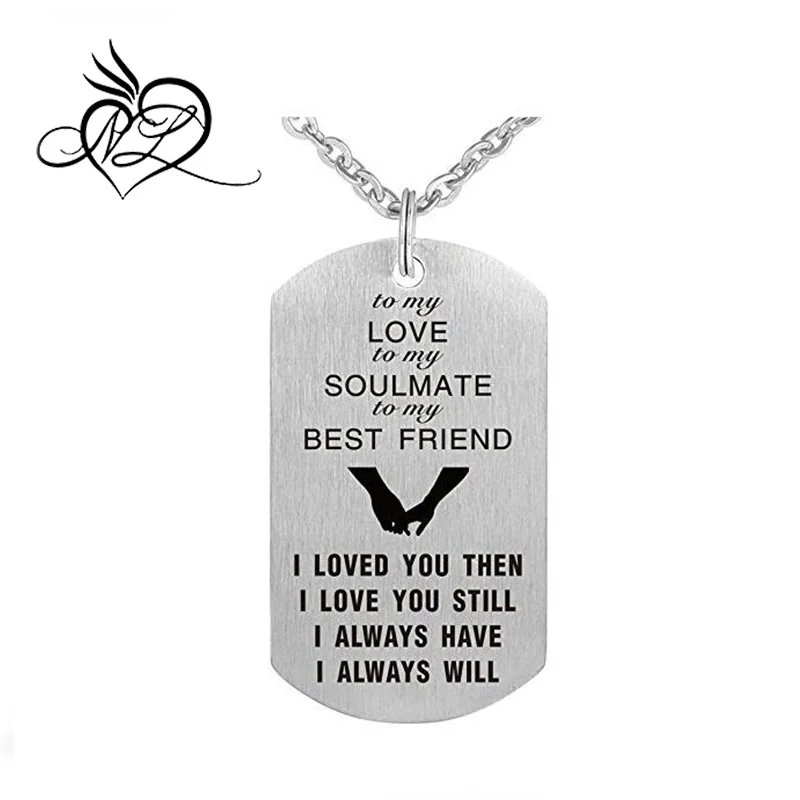 To My Love Wife Husband Soulmate Best Friend Dog Tag Necklace Stainless Steel Military Dog tags Necklaces