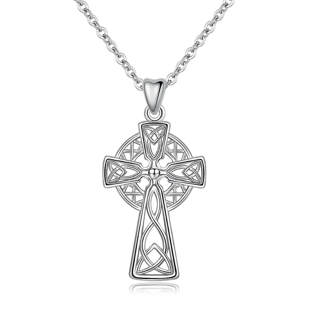 Women 925 Sterling Silver dainty custom small celtic faith jesus cross shape pendant necklace