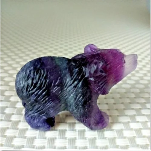 Wholesale Natural fluorite hand carved mini bear quartz  animal carvings for birthday gift