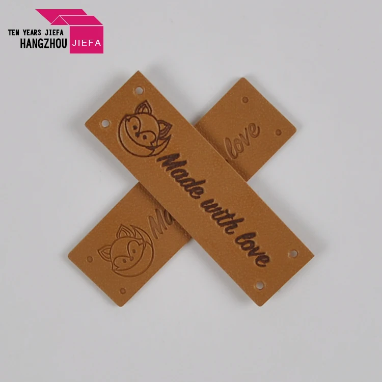 Custom Printed Embossed PU Leather Labels with Logo for Garment