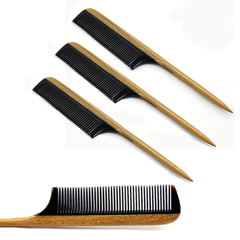 
WB100-72 Customized Green Sandalwood Ox Horn Tail Comb Beard Hair Comb 