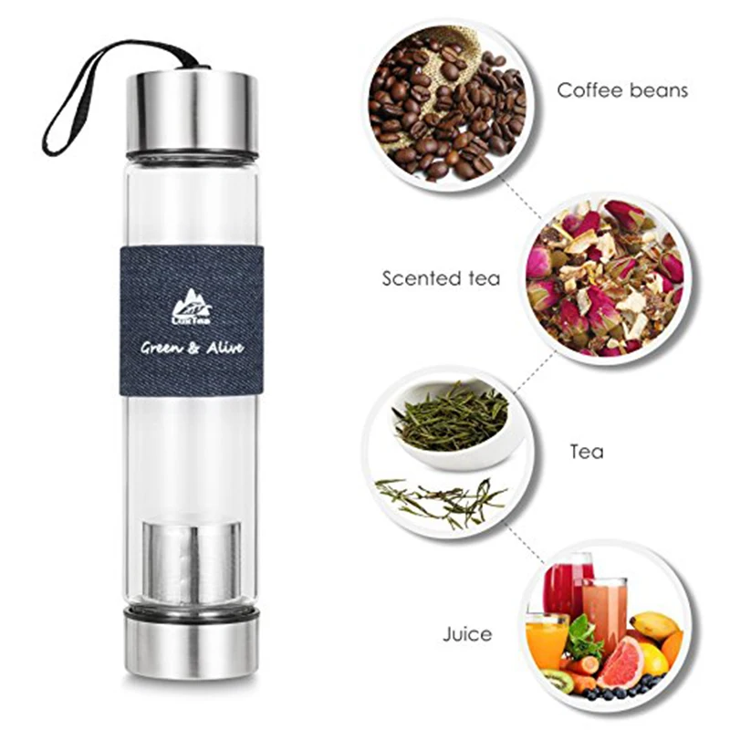 Glass Drinking Bottle With Sleeve Tea Glass With Filter BAP Free 450ml