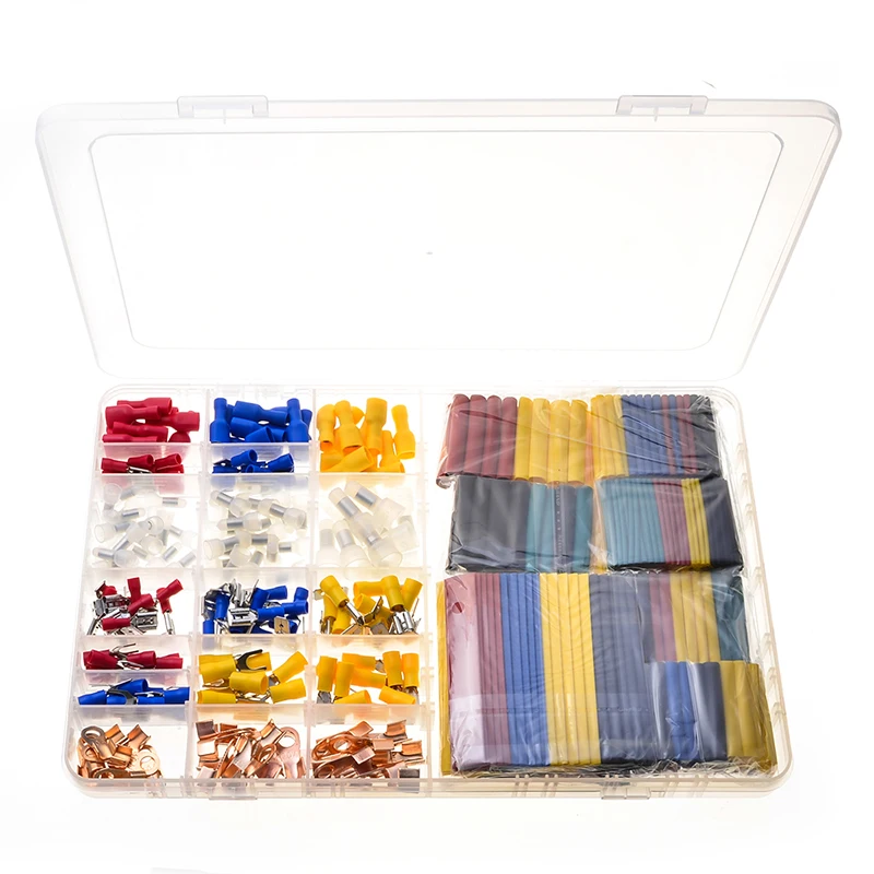 528 pcs wire electrical spade terminal crimping insulated cold pressed and non insulated ring connector with shrink tube