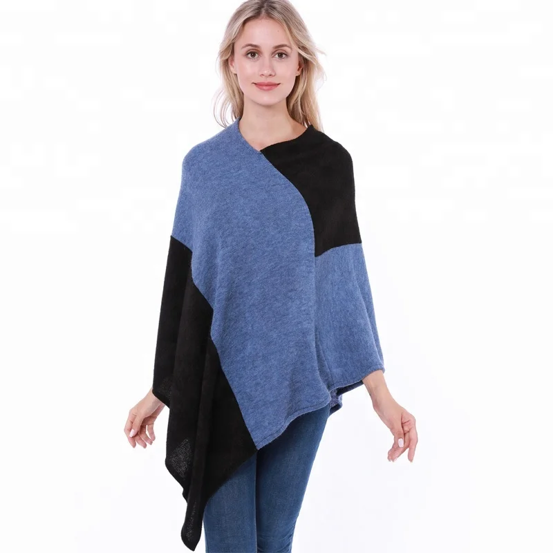 
Wholesale New Knit Poncho Women Blue Black Acrylic Mexican poncho 