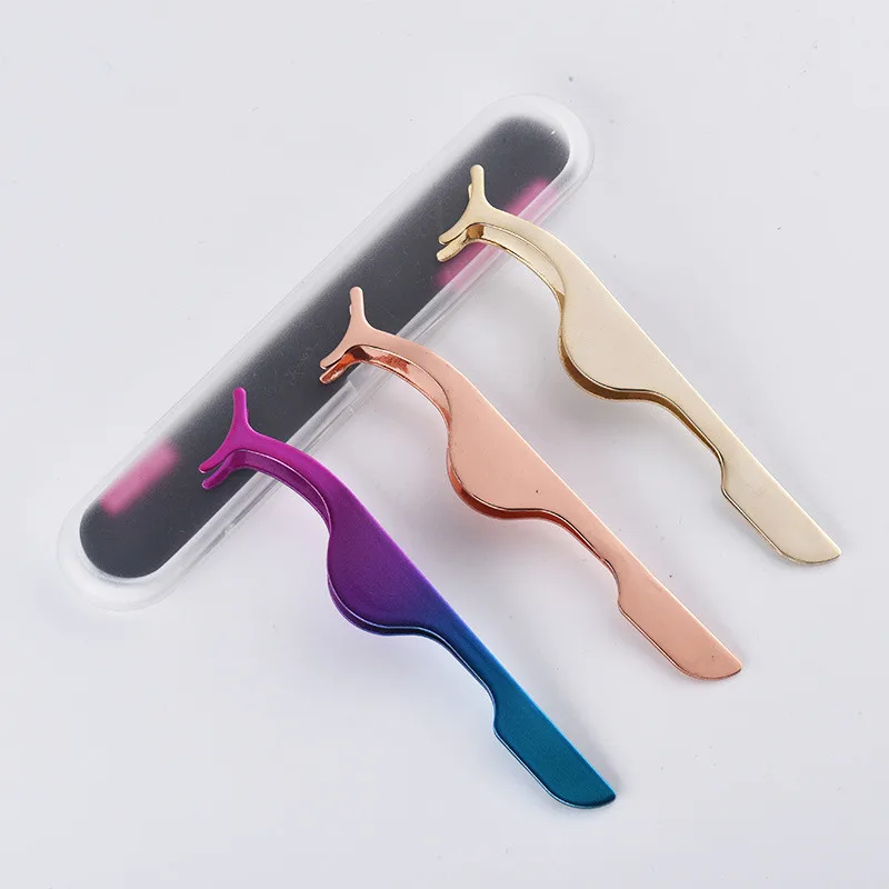 Wholesale Gold Rose Gold Eyelash Applicator Curved Eyelash Tweezer with Packaging Box