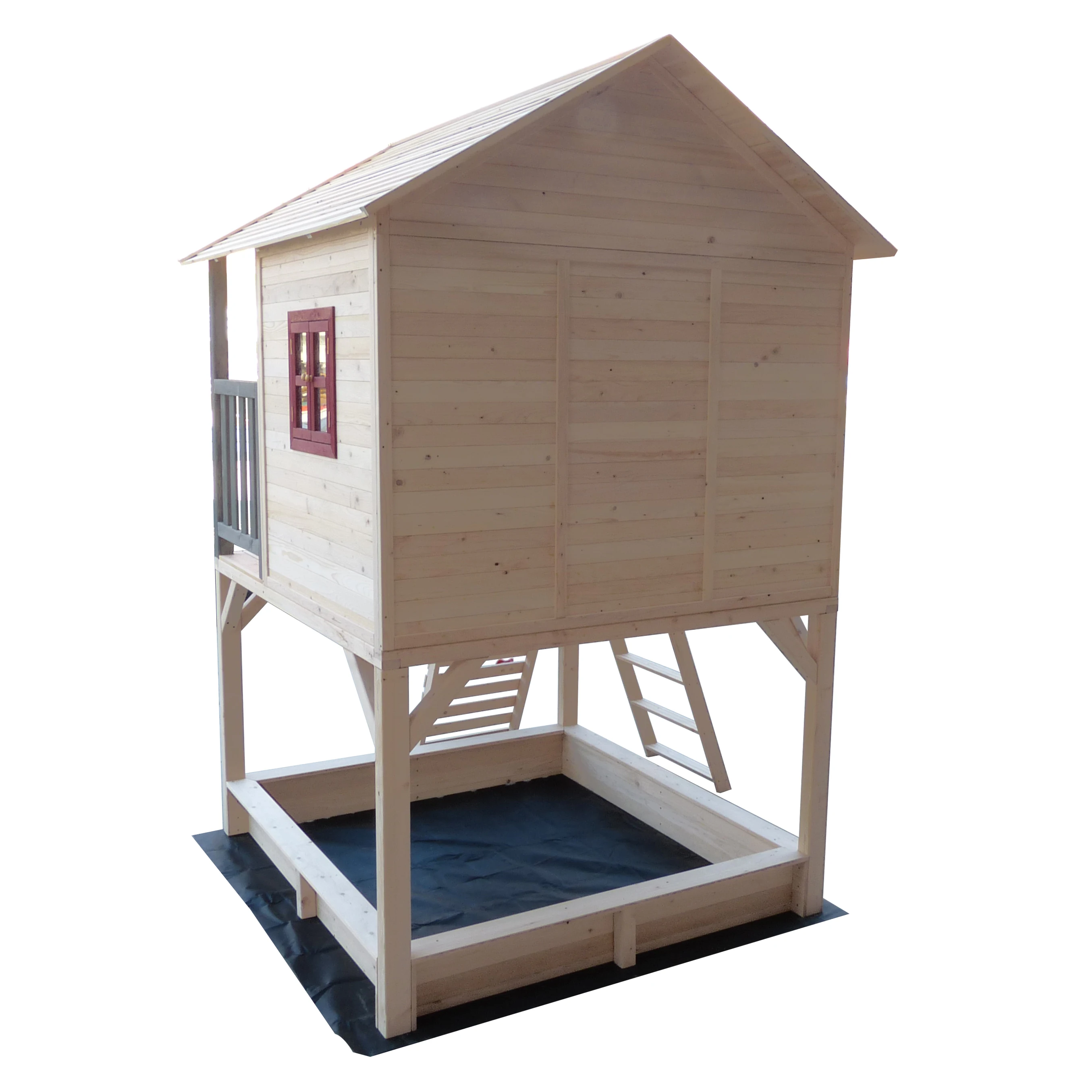 
waterproof prefab garden cheap children outdoor kids wooden playhouse with plastic slide 