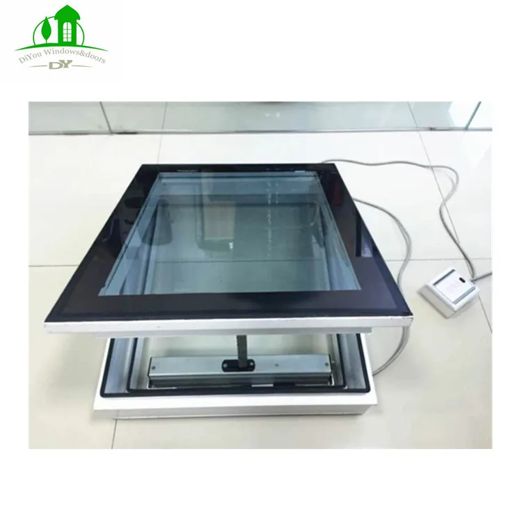 Electric Automatic Roof Sky Light Window Design Swing Aluminum Alloy Fiberglass Vertical Magnetic Screen 4/5mm Double Layer