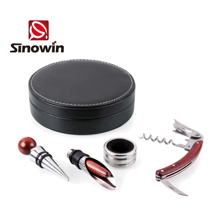 Лидер продаж на Amazon премиум круглая кожаная коробка набор для открывания вина подарок день рождения
