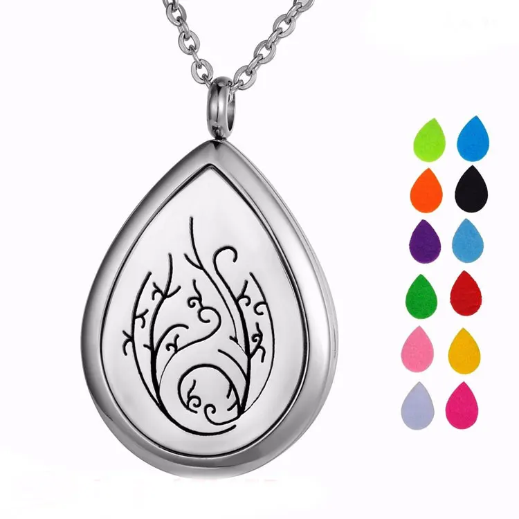 Stainless Steel Aromatherapy Essential Oil Jewelry Water Drop Shape Mosquito Repellent Diffuser Necklace