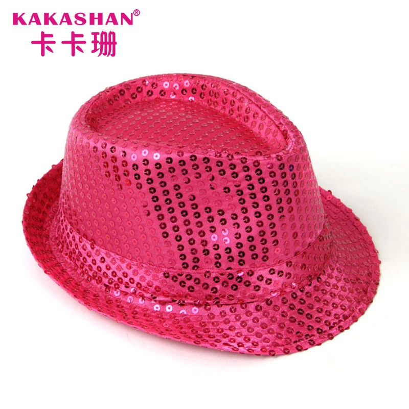 Custom Trilby Jazz Style Hats Children Fedora Party Sequin Hat With Led Lights