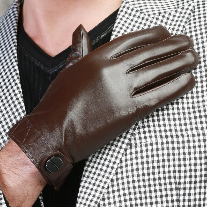 Custom design cuero invierno fleece lining men touch sheepskin leather fashion gloves winter