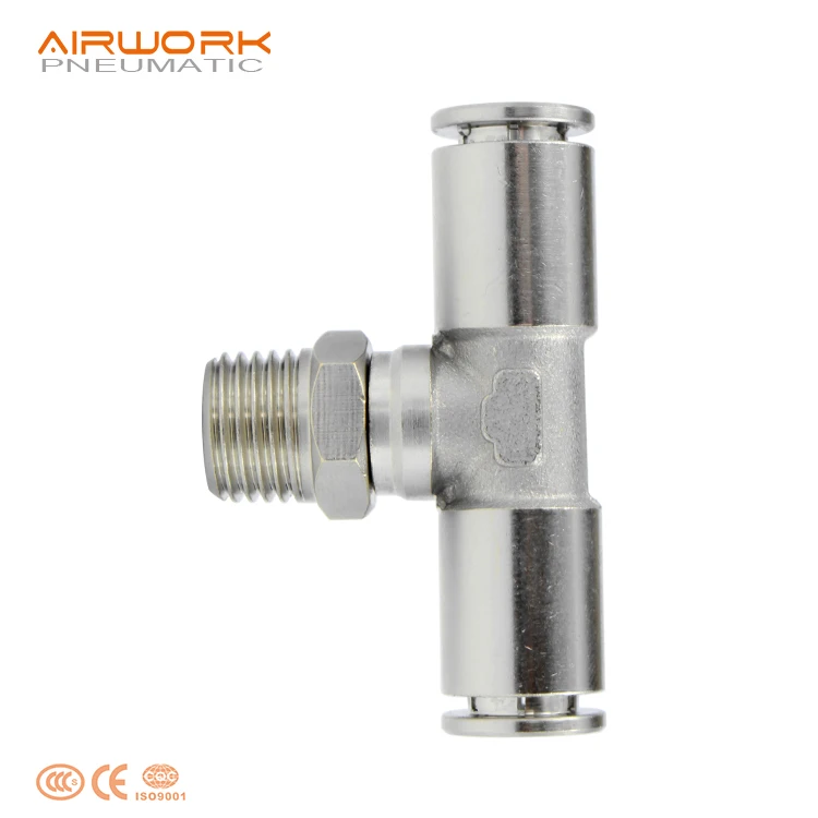 PB 1/2 tubing tee t-y pipe quick fitting brass pneumatic air hose metal quick connector 8-1/4