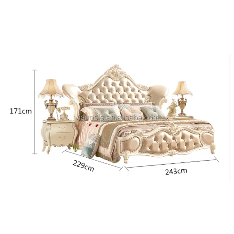 
white french luxury king bed leather headboard 