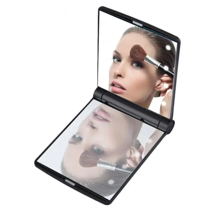 Promotion makeup compact small plastic led light mirror/Folding Makeup LED Mirror with Light 8 Led