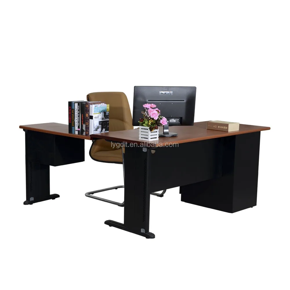 Office desk L shape with drawer Executive Luxury Melamine Wooden Office Writing Consulting Wood Table