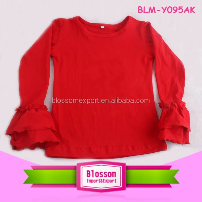 
Wholesale in stock spring triple ruffle icing cotton blank boutique shirts long sleeve o-neck baby icing shirts spandex 