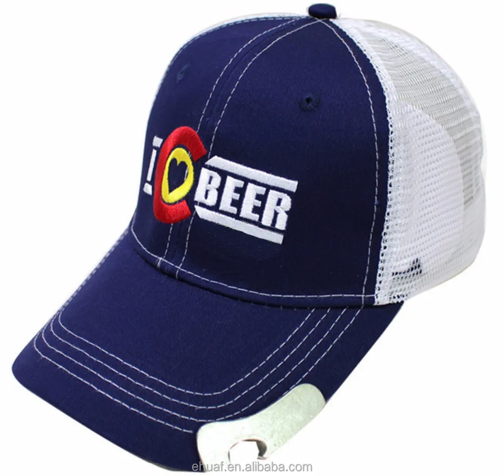 Hot selling custom cotton mesh  men bottle opener trucker hat baseball cap