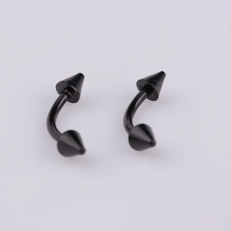 wholesale  black color 8 designs stainless steel spike ball bar curved eyebrow piercing jewelry belly navel daith piercing