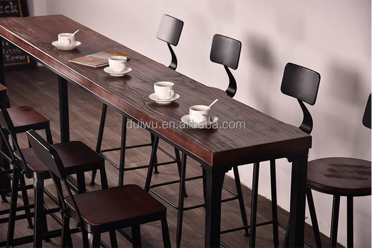 Foshan shunde Quality Assured solid wood long narrow and high bar table