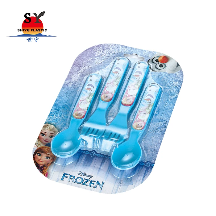 Wholesale Cheap Price Reusable Cartoon PP Plastic Fork Spoon Gift Set Colorful tableware with Travel-friendly Packaging for Kids
