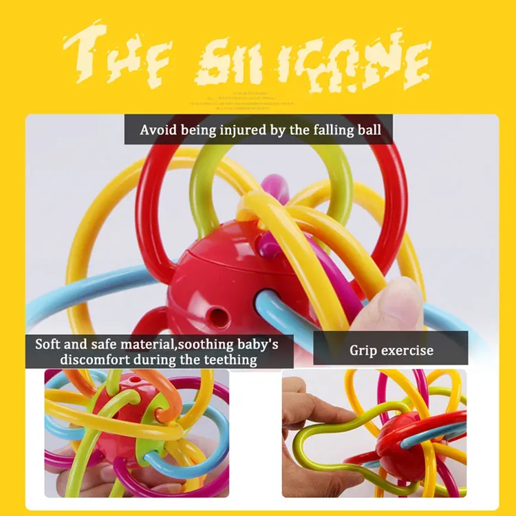 Non-toxic silicone rattle and sensory teether ball baby activity teething toy
