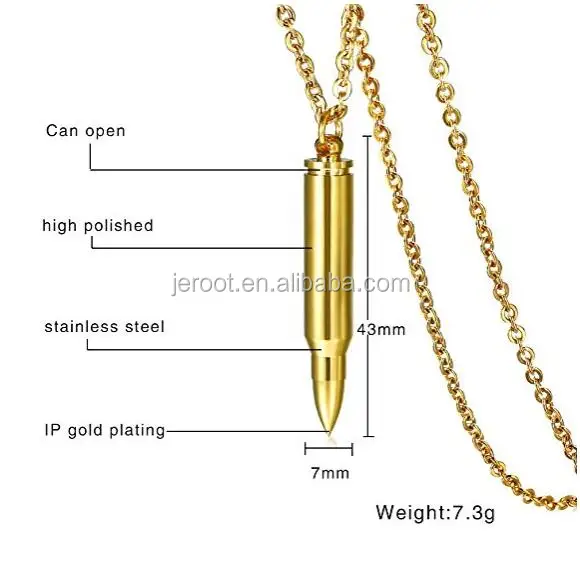 Wholesale Stainless Steel Gold Plated Bullet Urn Cremation Pendant
