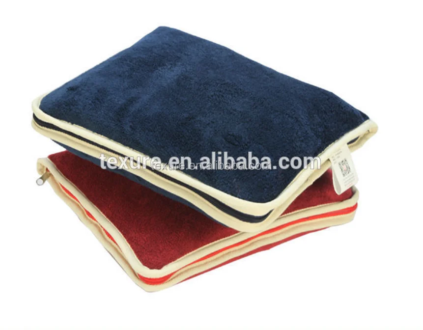 Embroidered Microfiber Fabric Travel Pillow Blanket with Zipper Bag