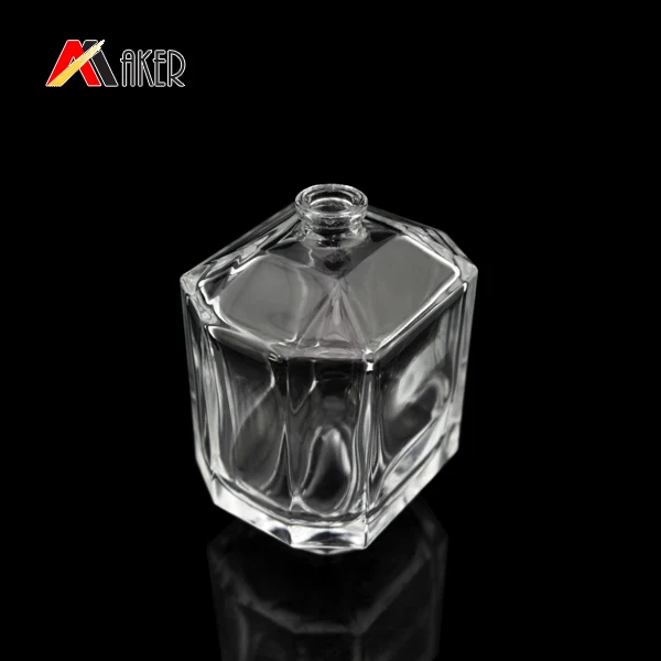 Special French design 100ml clear empty crystal glass perfume bottle packaging transparent parfum bottles with crown caps