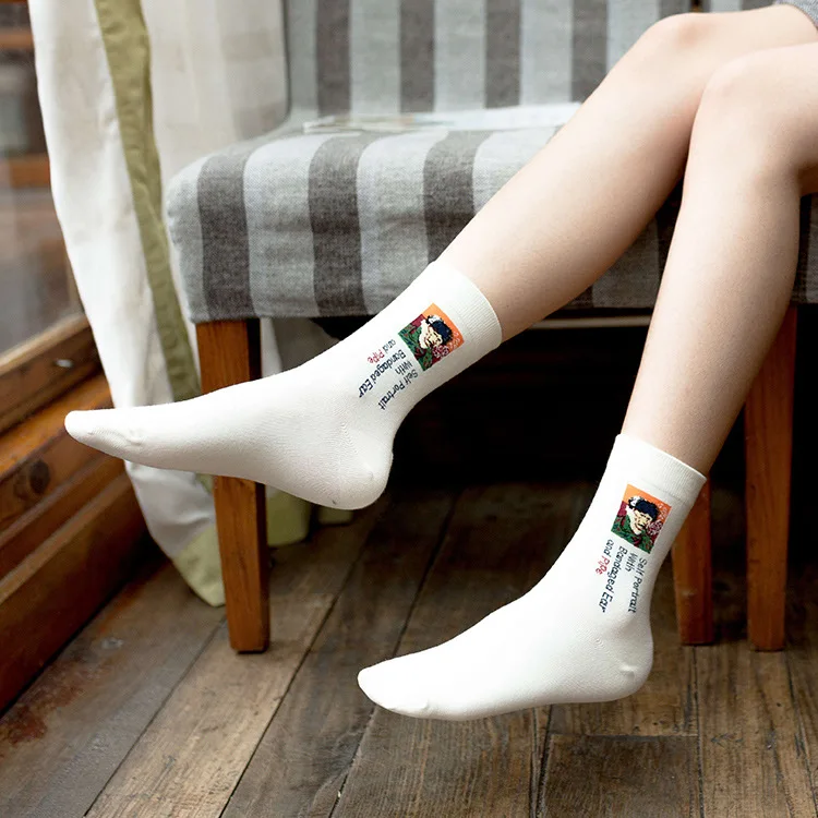 Van Gogh Painting Casual Women Cotton Socks Painting Vintage Abstract Art Patterned Socks For Women