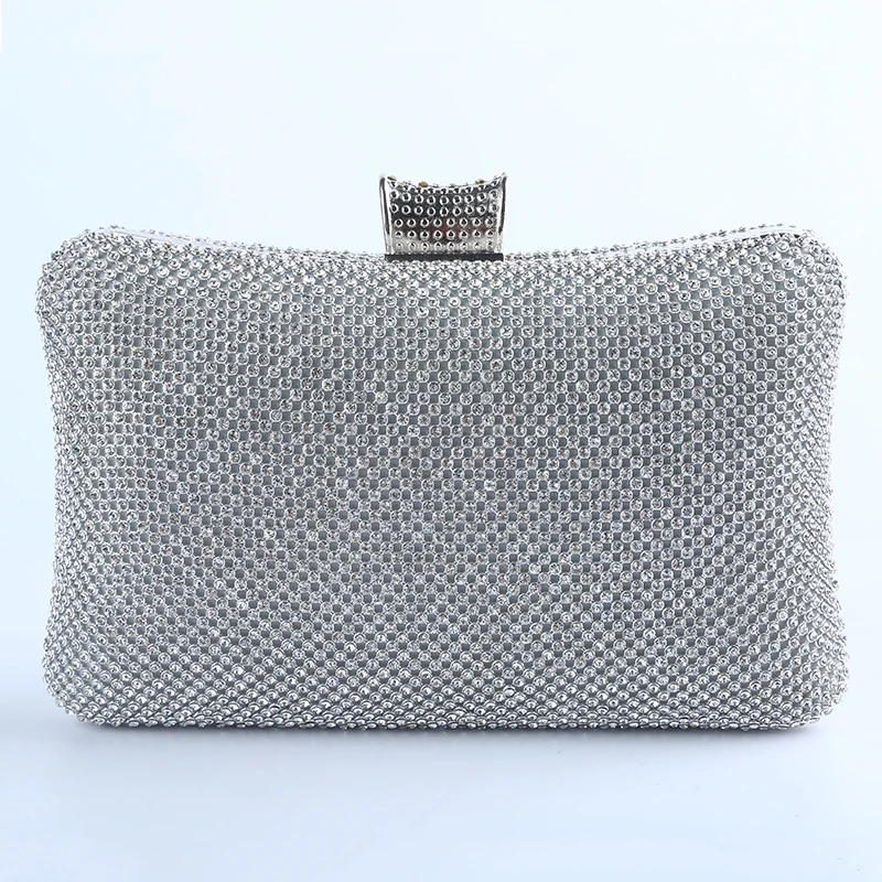 Factory direct wholesale classic crystal evening bag brand new diamond box clutch with satin lining for women party prom banquet