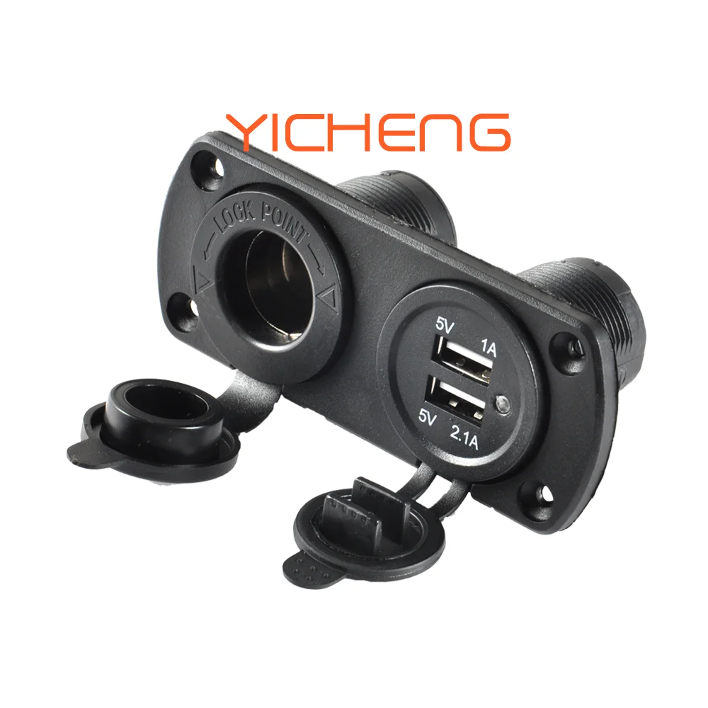 DC 12V 24V Dual USB Panel Mount Socket Car Cigarette Lighter for Mobile Phone