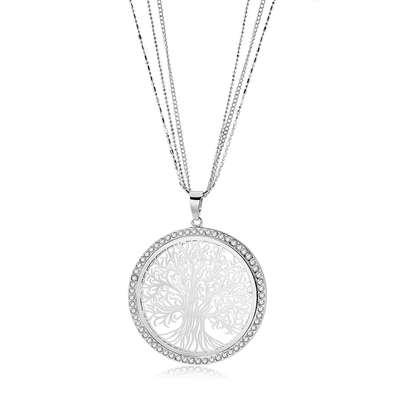 New Design Long Gold Necklace Custom Jewelry Curved Tree Of Life Pendant Women Necklace