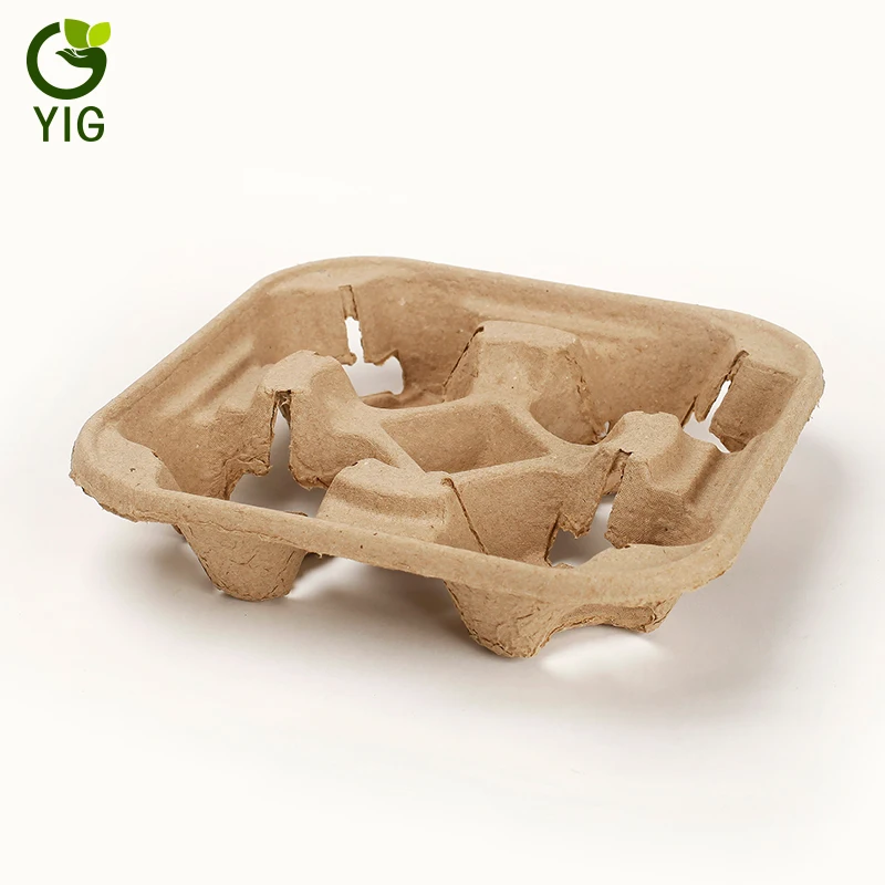 
4 cups disposable recycled paper tray holder 